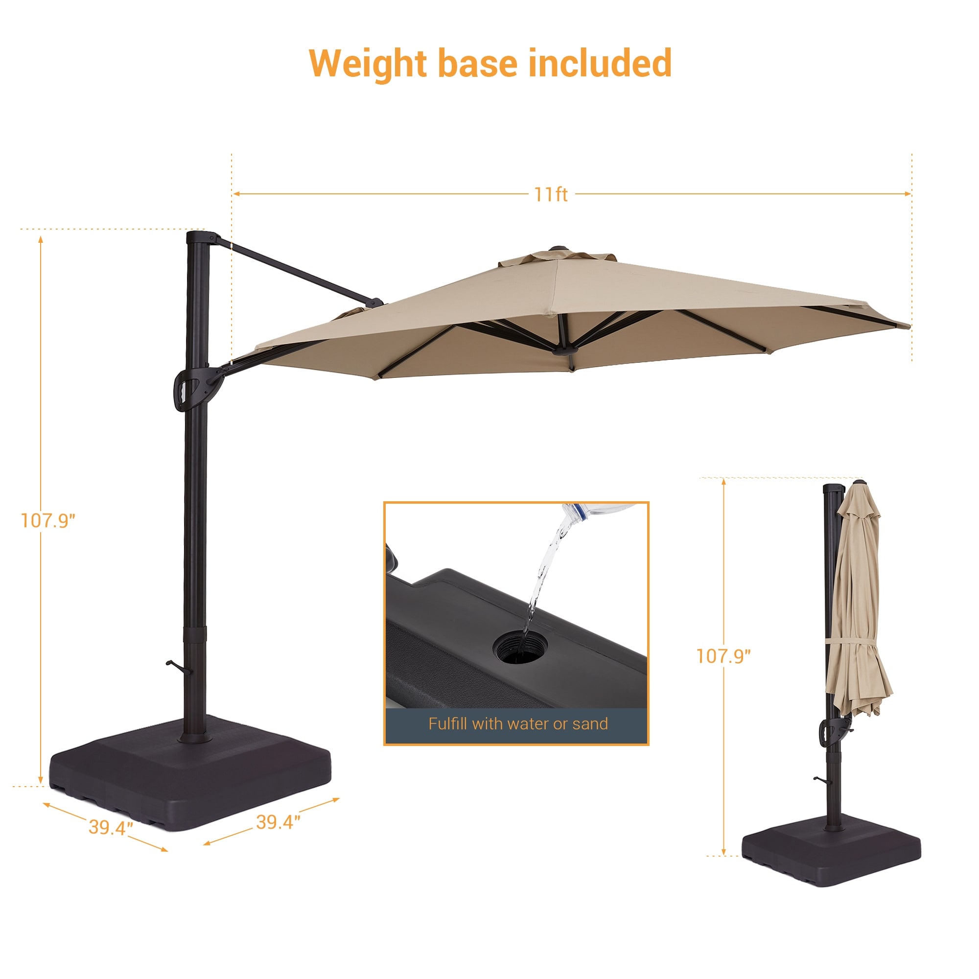 abba patio 11-ft offset cantilever umbrella rotatingl Outsunny 11ft with Base Crank Brown Enjoy a chilled cocktail in the hot sun BONOSUKI 11FT LED Cantilever Patio