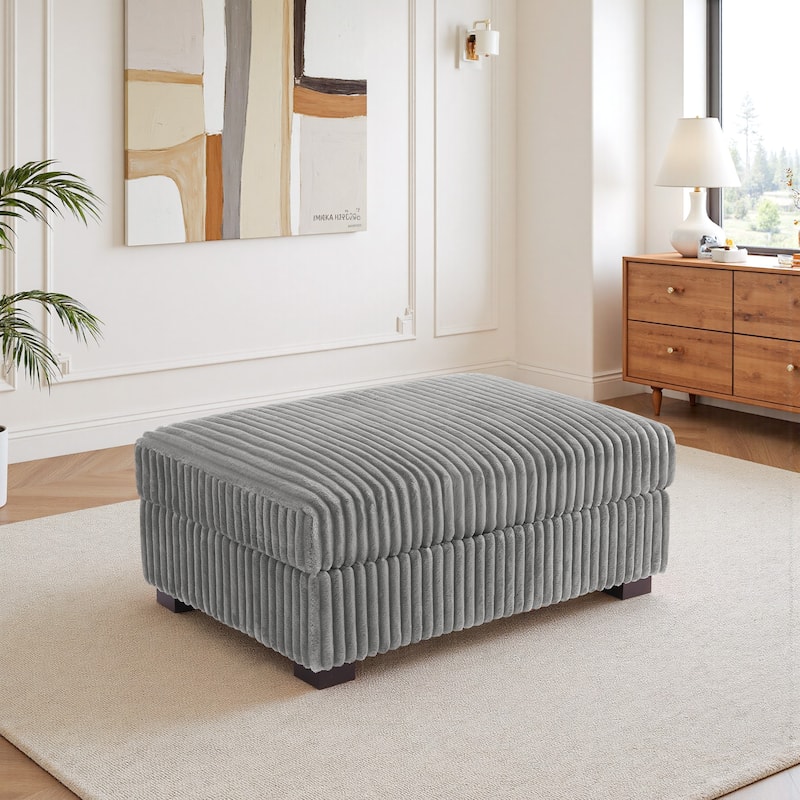 Modern Cotton Flannel Upholstery Oversized Ottoman - Light Grey