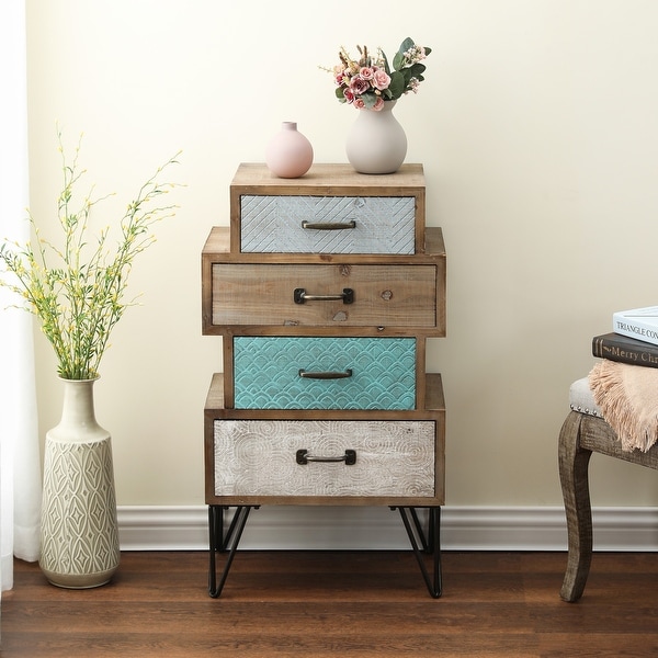 Brown Metal Wood 4 drawer Accent Chest 33.27