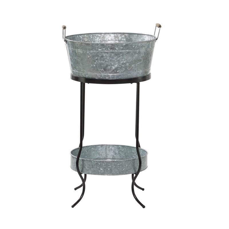 Metal 6 Bottle Ice Bucket with Lower Shelf - Gray - Roche River Decor - 19"W x 19"L x 34"H