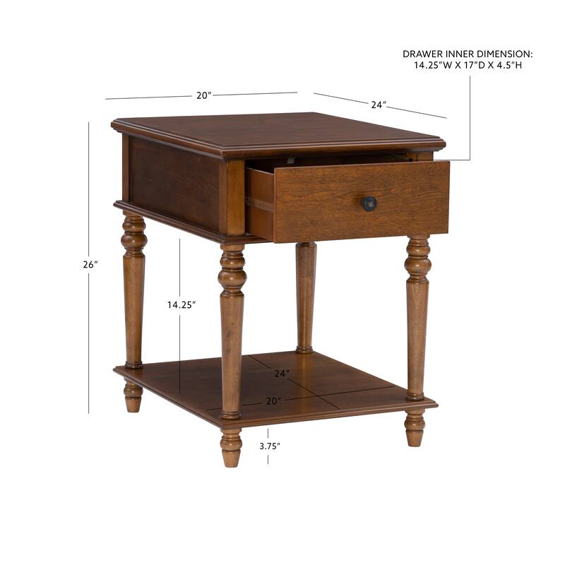 Linon Jowin Classic Wood Side Table with Storage