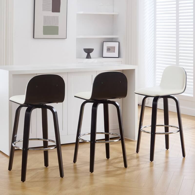 Faux Leather Upholstered Swivel Counter/ Bar Stools with Wood Frame