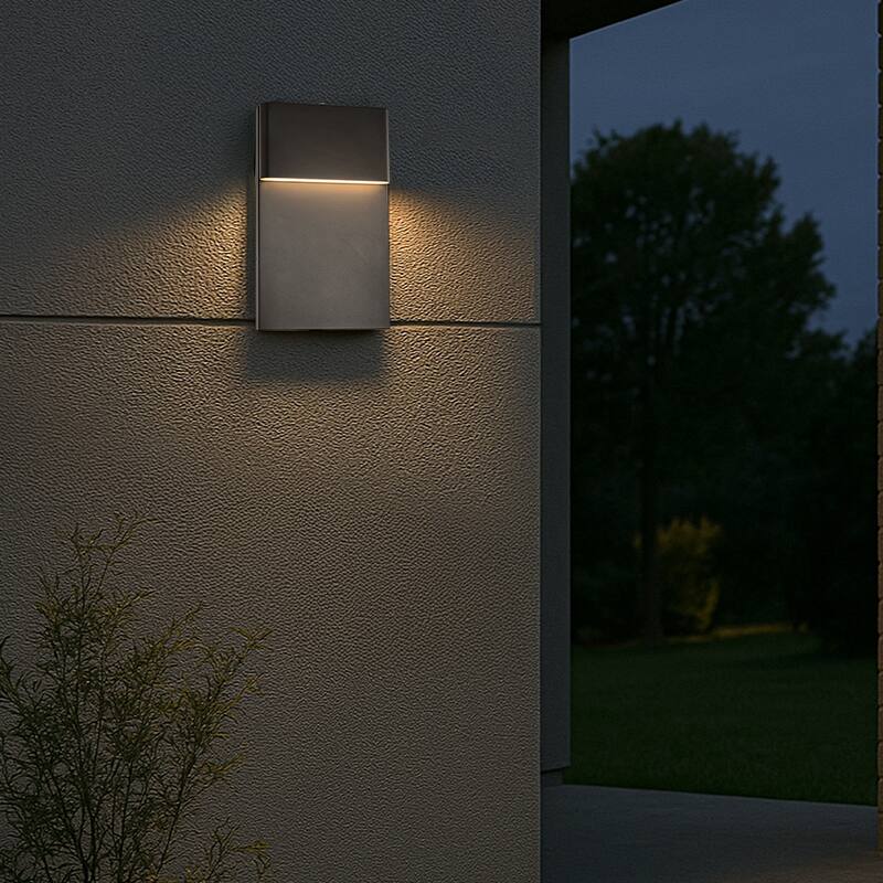 1-Light H13/15 in Modern Simple Sqaure 10W/13W Integrated LED Outdoor Wall Sconce with Dusk to Dawn Sensor in Matte Black