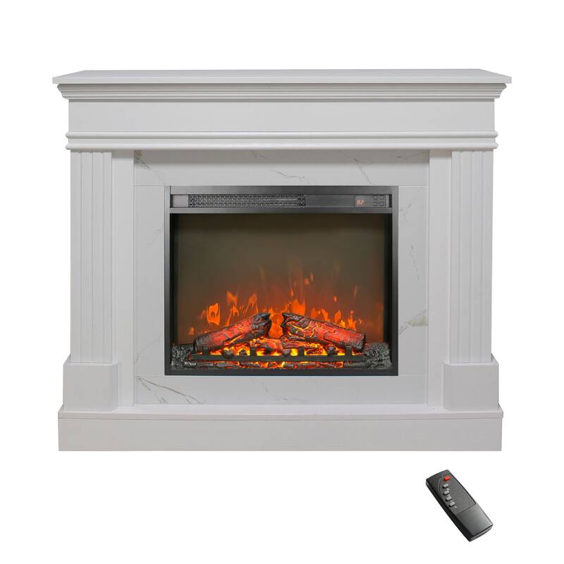 44" Electric Fireplace with Mantel,23" Fireplace Insert Heater, Realistic Log and Flame Effect, Remote Control, Timer