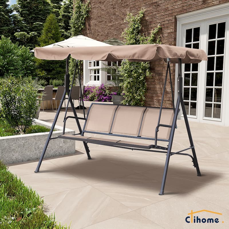 Clihome 3 Person Outdoor Textilene Porch Swing - Khaki