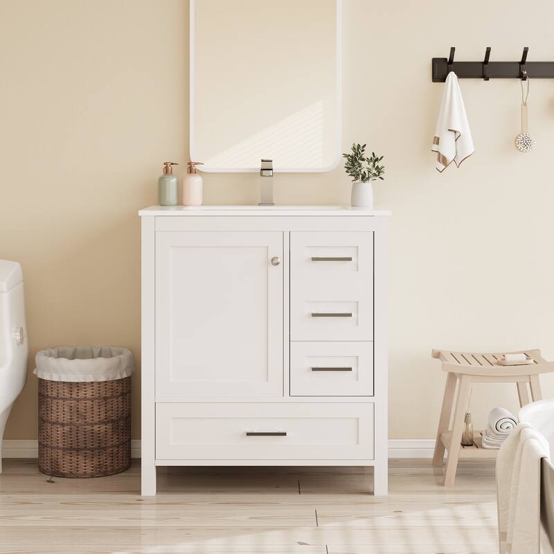 Modern Bathroom Vanity with Ceramic Sink, Soft-Close Storage Cabinet and Glossy Easy-Clean Countertop