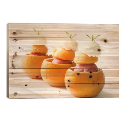 Ice Cream Balls Inside Oranges Print On Wood by Unknown Artist - Multi-Color