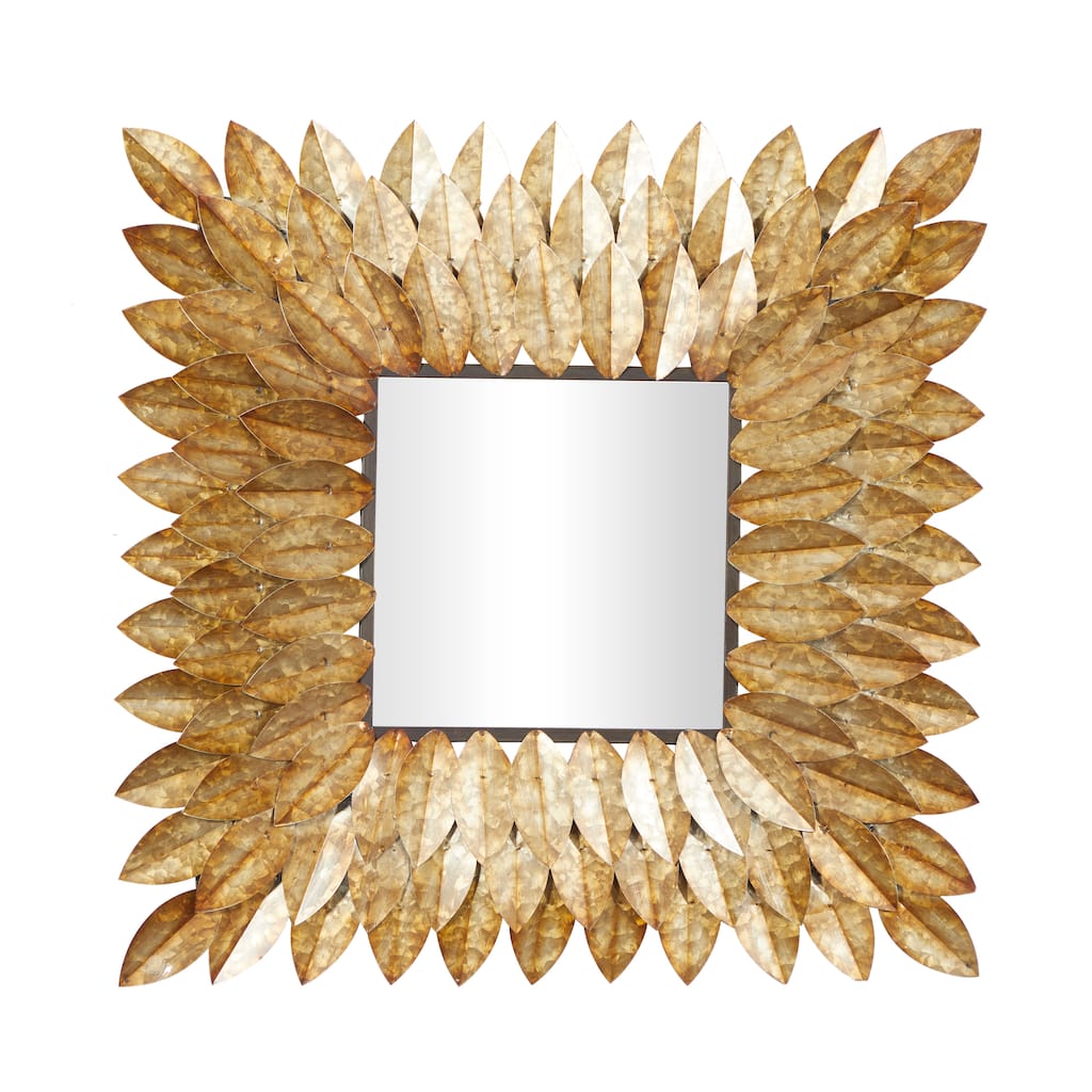 Metal Leaf Radial Wall Mirror - Brown - Roche River Decor - 1"W x 30"L x 30"H