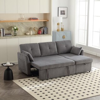 DARK GREY Reversible Sleeper Sectional Sofa Storage Chaise 3 Seat Sofa ...