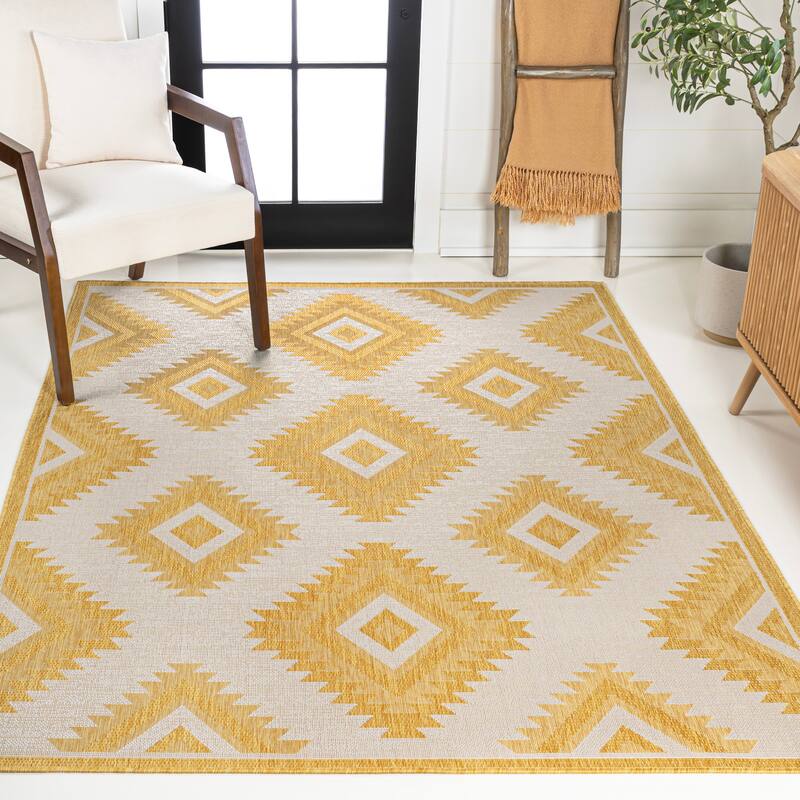 JONATHAN Y Aimee Geometric Moroccan Diamond Black/Cream Indoor/Outdoor Area Rug