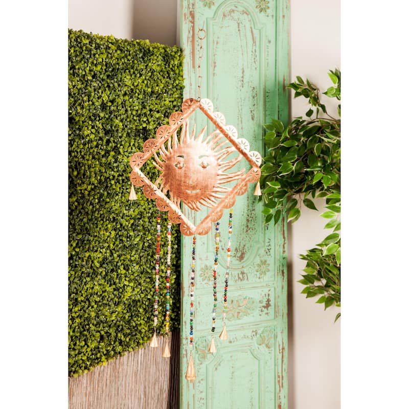 Metal Sun Windchime with Glass Beads and Cone Bells - Gold - Roche River Decor