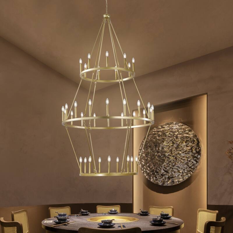 36 - Light Grand Multi Tiered Wrought Iron Chandelier, Candle - Style Lights for High Ceilings - 80.71"