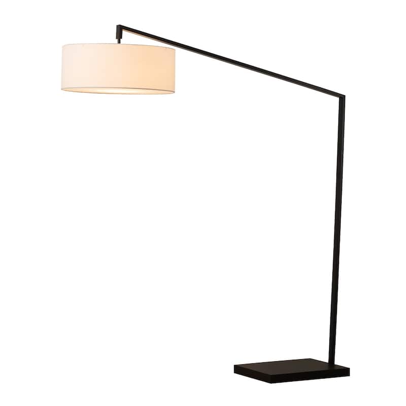 Stretch Arc Floor Lamp - 87", Matte Black, Step Switch, Rectangular marble base - Weathered Brass