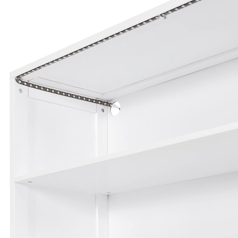 Full Size Wooden Daybed with Built In Desk, Charging Station, Versatile LED Platform Sofa Bed Frame