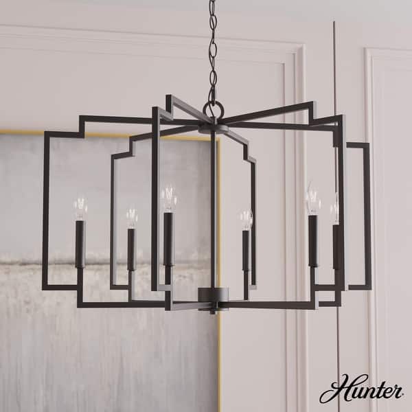 slide 2 of 13, Hunter Zoanne 6-Light Modern Geometric Chandelier - Entry, Dining Room - Contemporary, Transitional 30" - Matte Black