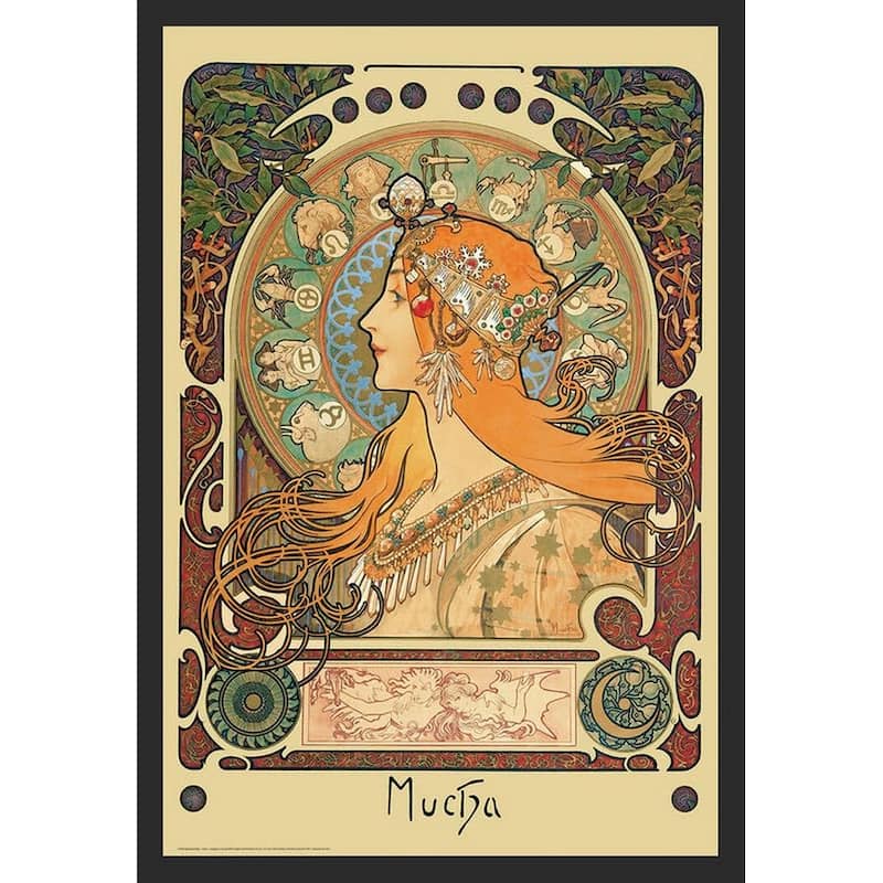 Mucha Zodiac Framed Poster - 24 x 36 Inch