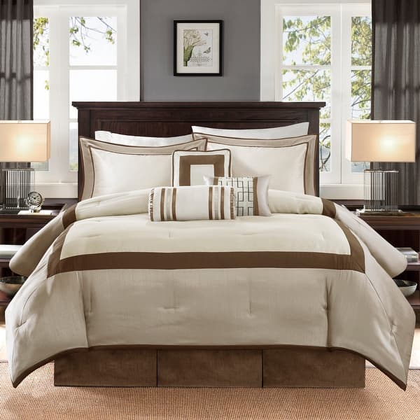 slide 2 of 11, Madison Park Genevieve 7-piece Comforter Set Taupe/Brown - California King