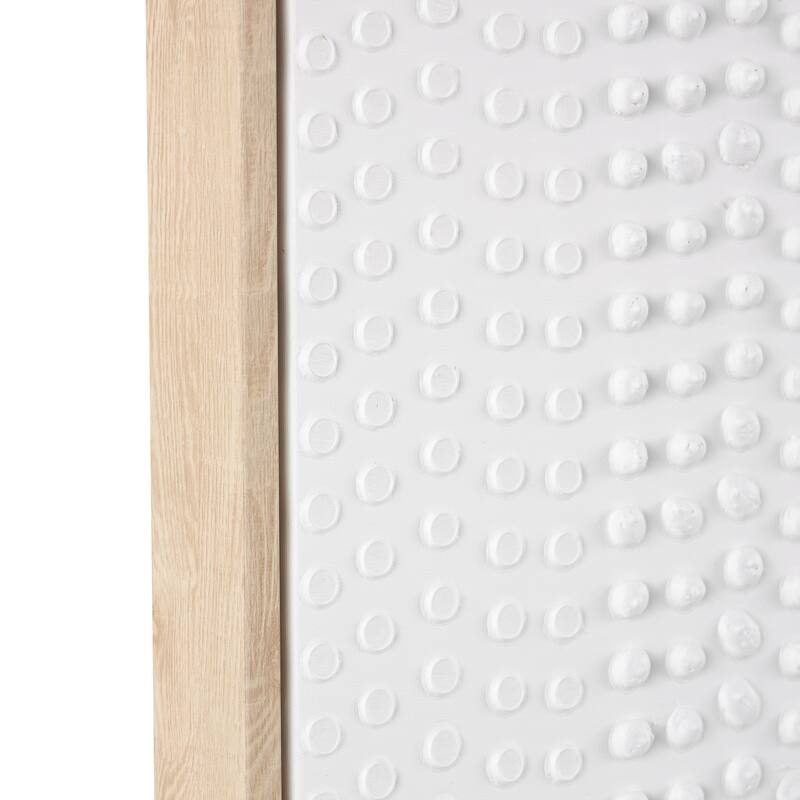 White Wooden Dimensional Dot Abstract Framed Wall Art with Brown Wooden Frame