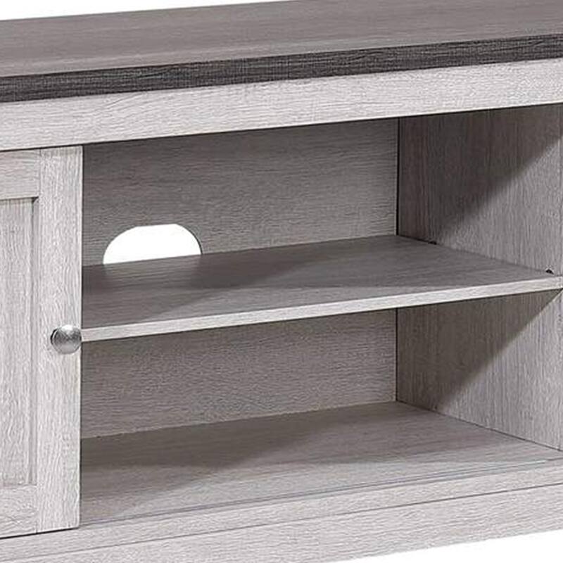 Leya TV Stand Media Cabinet, 2 Doors, 2 Shelves, Cable Cut Gray Wood