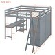 preview thumbnail 14 of 18, Full Size Loft Bed with Desk & Wardrobe, Wooden Loft Beds Frame with Storage Shelves & Cabinet, Wood High Loft Beds with Ladder