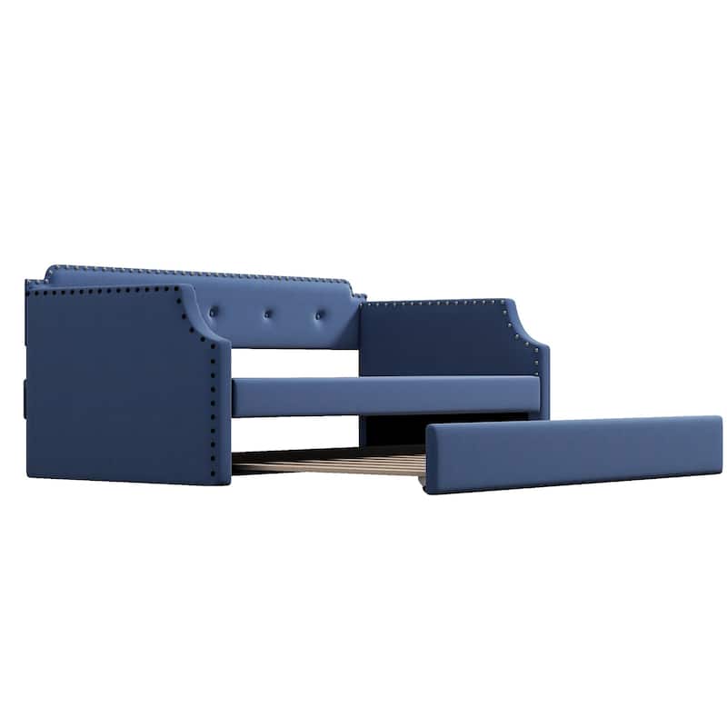Upholstered Twin Size Daybed with Trundle, Wood Slat Support