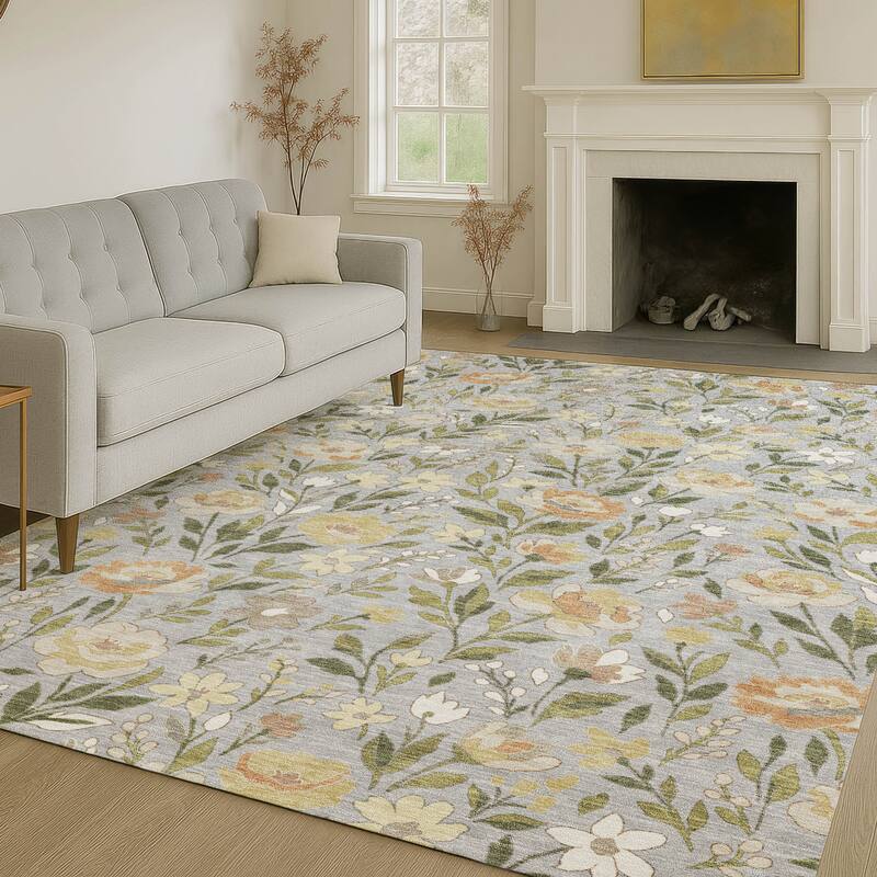 Machine Washable Indoor/ Outdoor Floral Garden Chantille Rug