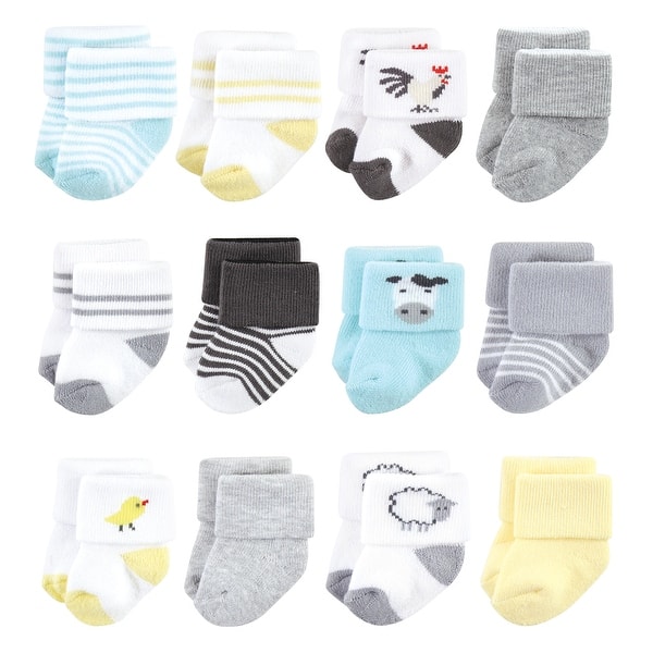 slide 1 of 1, Hudson Baby Unisex Baby Cotton Rich Newborn and Terry Socks, Farm 12-Pack 6-12 Months - Farm 12-Pack