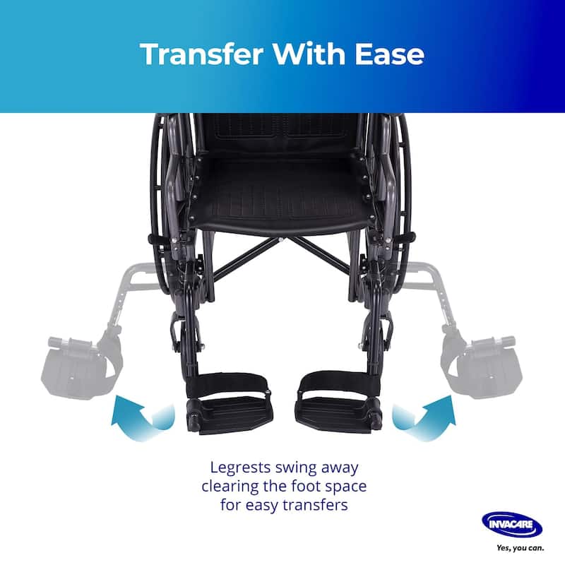 Invacare Wheelchair Legrest Hemi Footrests with Heel Loops, Flip-Up Aluminum Footplate & More - Black