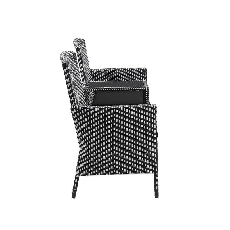 Lulu French Wicker Patio Loveseat with Built-in Glass End Table by Furniture of America