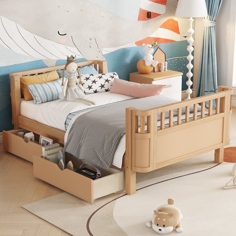 GDF Studio - Willow Twin Wood Platform Bed with Storage Drawers and Rails