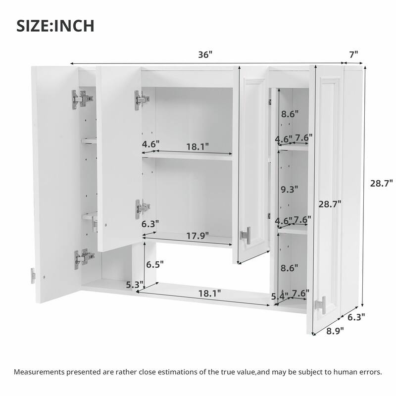 Modern Bathroom Cabinet with 5 Adjustable Shelves, Wall-Mounted Medicine Cabinet
