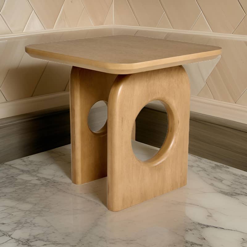Noe Ohan 22 Inch Side End Table, Square Top, Light Brown Solid Rubberwood