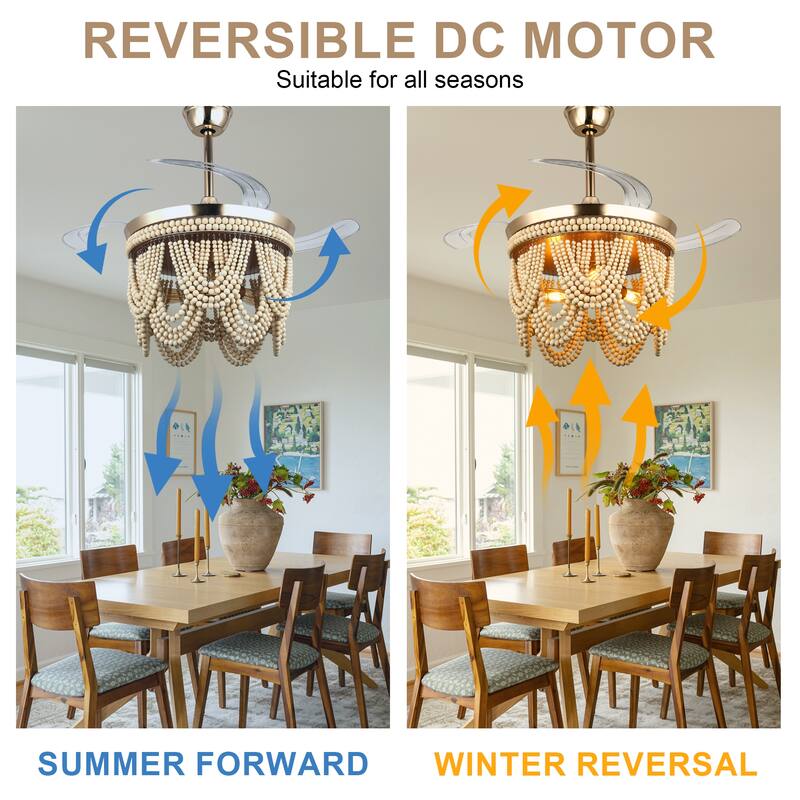 Bella Depot 42" Bohemian Retractable Ceiling Fan with Remote and Light 6-speed Reversible DC Motor