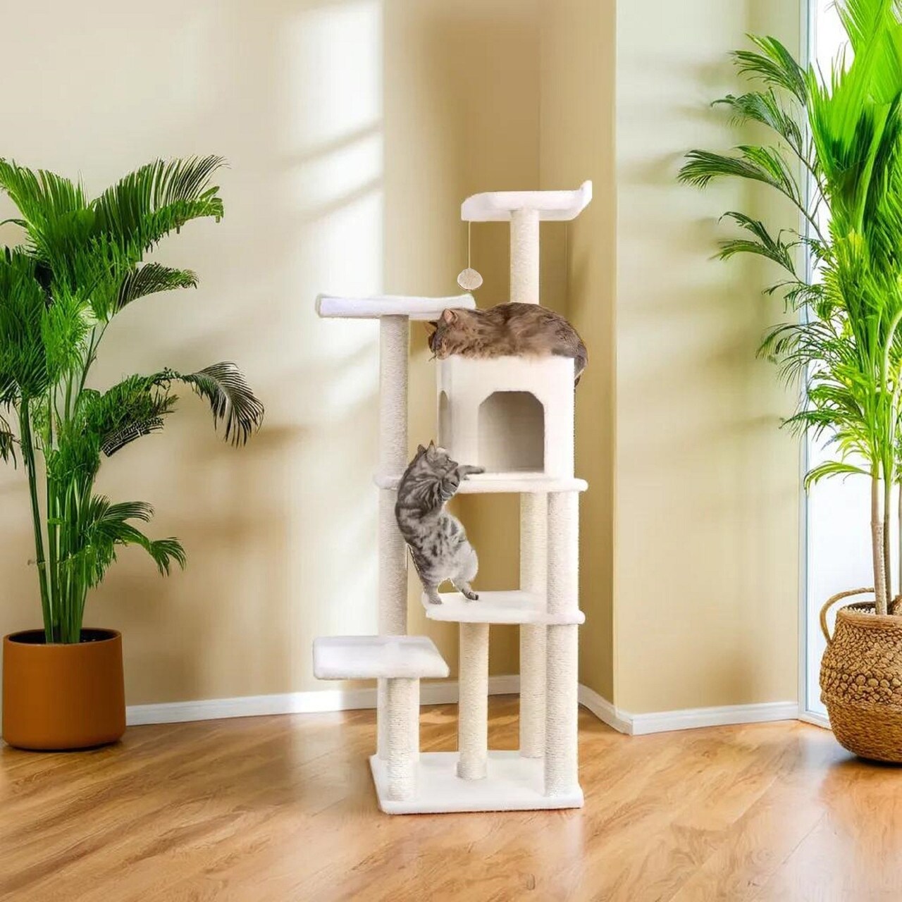 Classic Real Wood Cat Tree In Ivory Jackson Galaxy Approved Six Levels With Condo and Two Perches Ivory Bed Bath Beyond 38454882