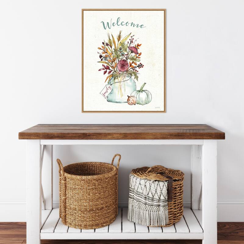 Festive Foliage III Welcome by Anne Tavoletti Canvas Art Framed - 23 x 28 in