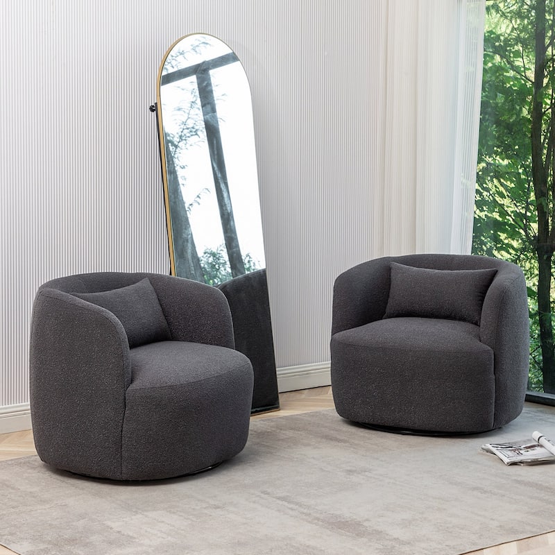 KINWELL 34" Wide Boucle Fabric Upholstered Swivel Armchair (Set of 2)