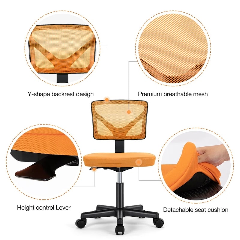 Child Armless Mesh Office Chair, Office Computer Desk Chair, Rolling Work Swivel Chairs for Home, Study, Student, Adults