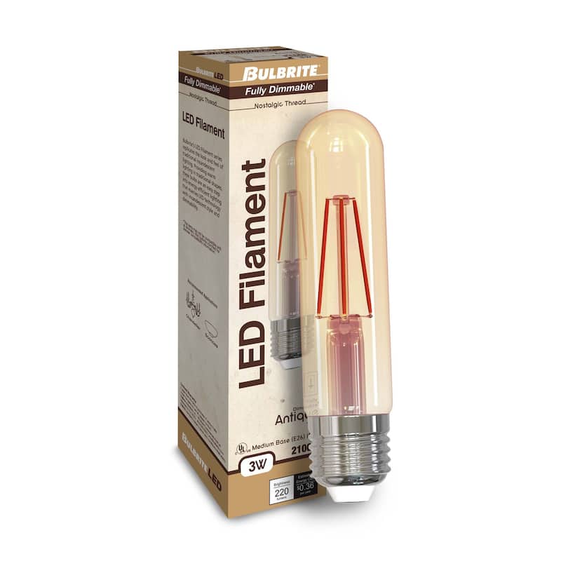 Bulbrite Pack of (2) Dimmable Antique Filament T9 Medium (E26) LED Bulb