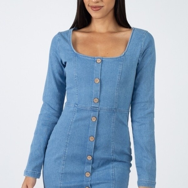 square neck denim dress