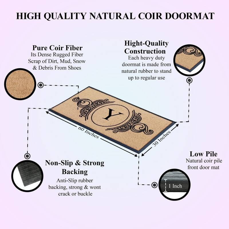 A1HC Natural Coir & Rubber Hand Flocked Large Monogrammed Doormat 30X60 Inch