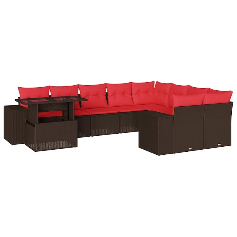 vidaXL Patio Sofa Set with Cushions Table and Couches 10 Piece Poly Rattan - 24.4" x 24.4" x 27.2"