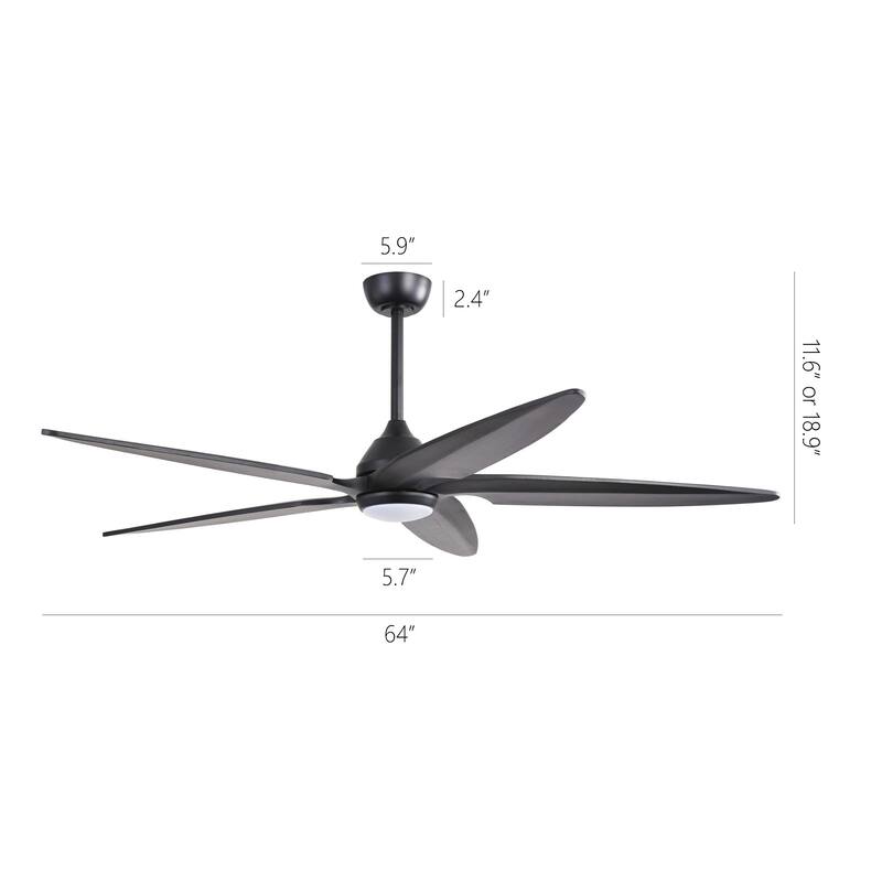 GetLedel 64" Solid Wood 5-Blade Dimmable LED Ceiling Fan with Remote and Light