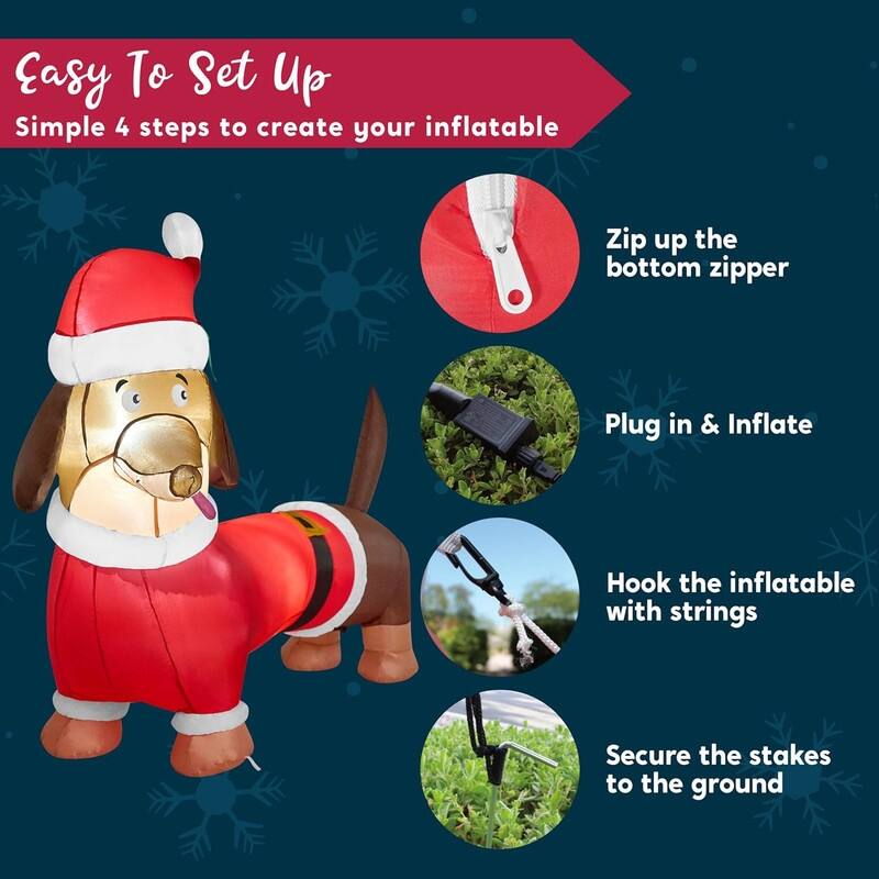 5 ft. Tall Red & Brown Plastic Santa's 'Lil Helper Dachshund Inflatable