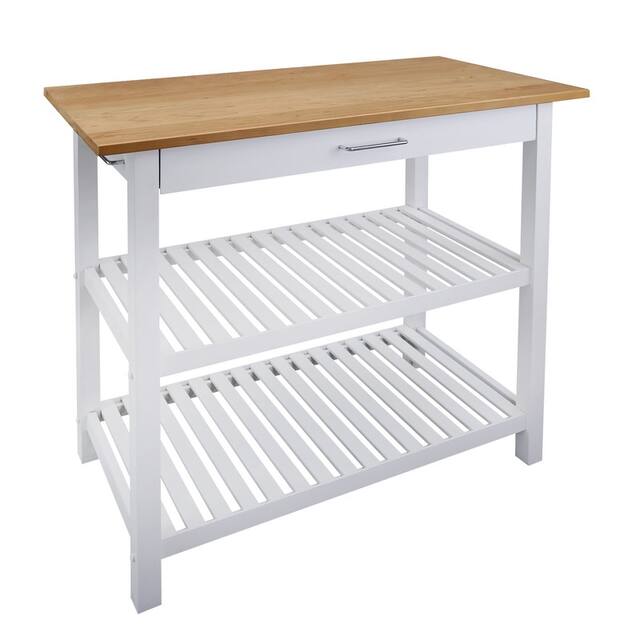 2-shelf Natural Solid Wood Top Kitchen Island