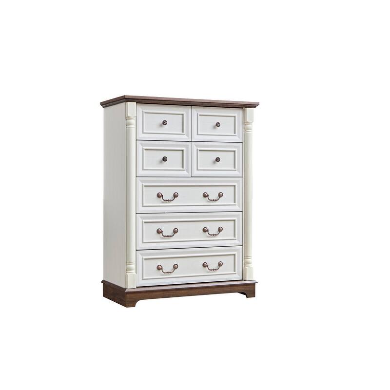 7 Drawer Dresser Chest for Bedroom with Wooden Base and Riser Trim