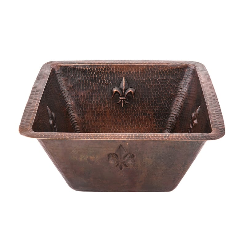 15-in Square Fleur De Lis Copper Bar/Prep Sink w/ 3.5-in Drain Opening (BS15FDB3)