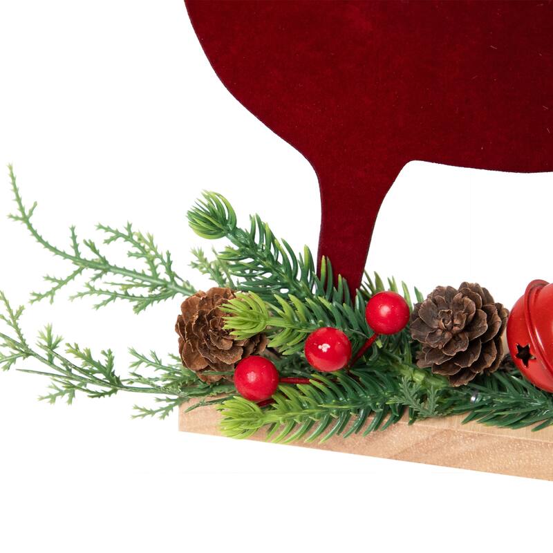 Deer and Jingle Bell Christmas Decoration - 8"- Red and Green