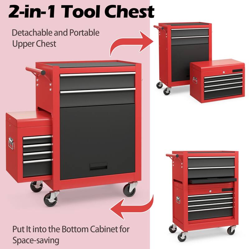 Costway 2 in 1 Rolling Cabinet Storage Chest Box Organizer w/ 6 - See Details