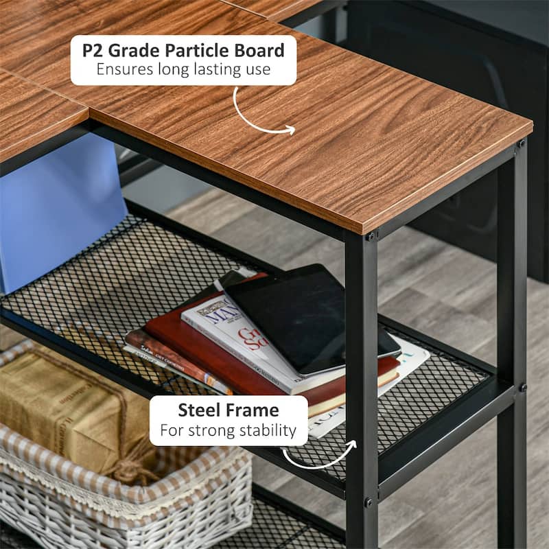 Double Workstation Desk with Storage Shelves Two Person Computer Table with Steel Frame for Home Office Study Room