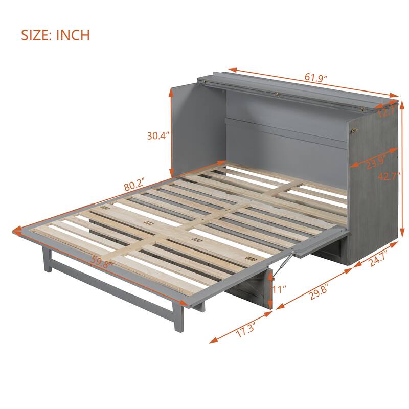 Queen/Full Murphy Bed with Large Drawers, Murphy Bed